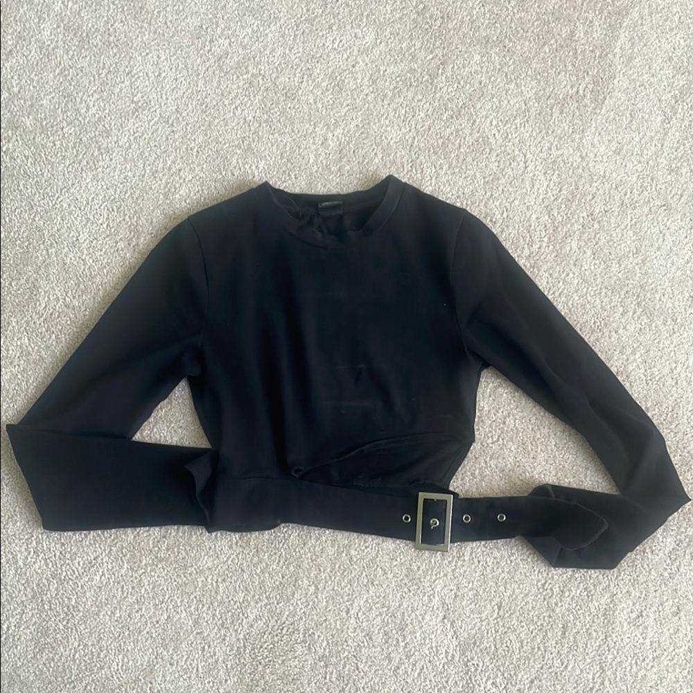 Urban Outfitters Black Long Sleeve Crop Top With Belted Detail